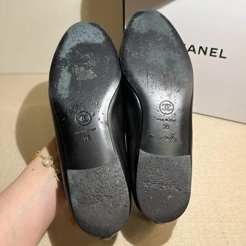 ❗️sold❗️🖤CHANEL🖤 Ballerinas Black Leather and Patent Leather 36 - Picture 11 of 12